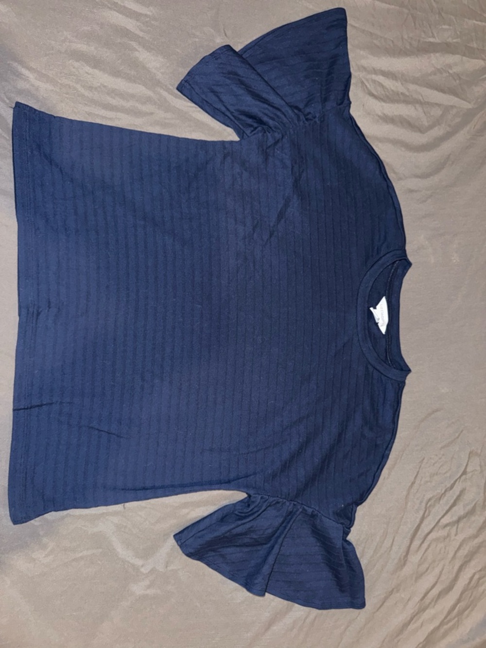Liz Claiborne Navy Short Sleeve Ruffle Knit Top
